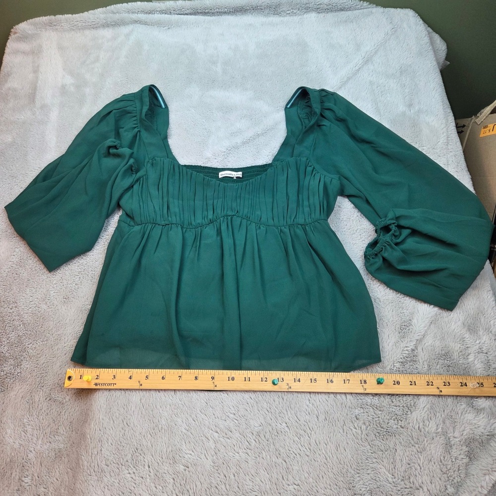 Abercrombie & Fitch Babydoll Blouse Womens Large‎ Green Square Neck Puff Sleeve